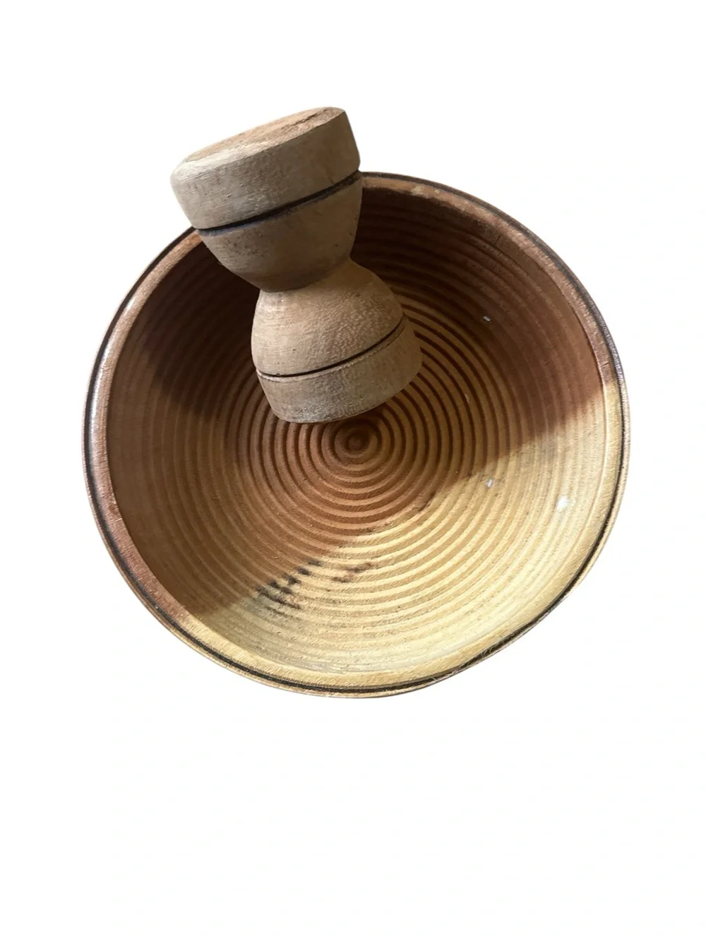 Handmade Wooden Grinding Bowl with Grinder – Traditional West African Asanka